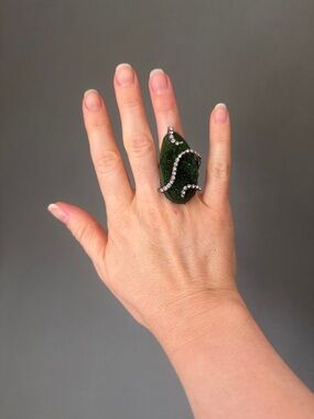 Cocktail Ring Bundle Green Crystal  with Crystal Accents B&W floral NWT
